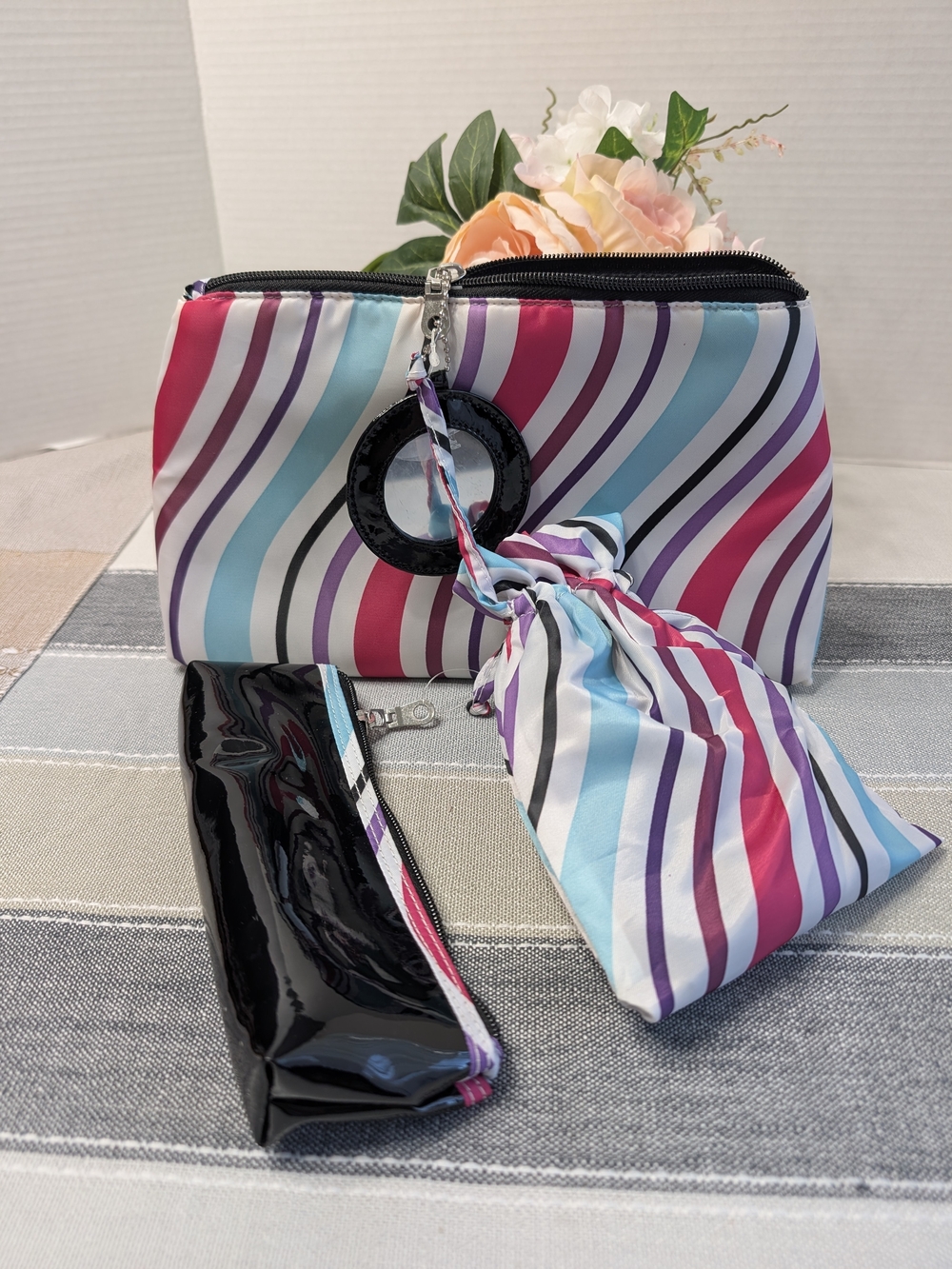 Modella Multicolor Striped 4pc Cosmetic Set